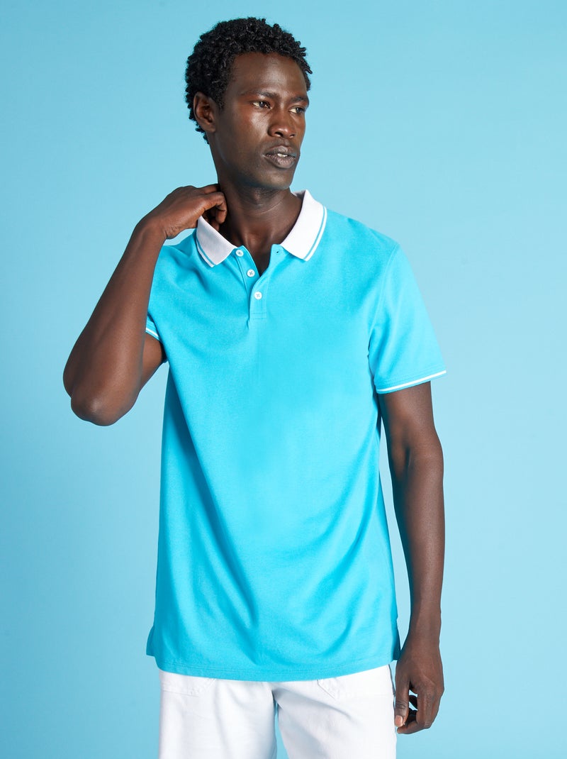 Polo en piqué de coton Bleu turquoise - Kiabi