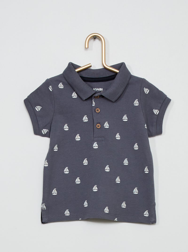 Polo en piqué de coton bleu - Kiabi