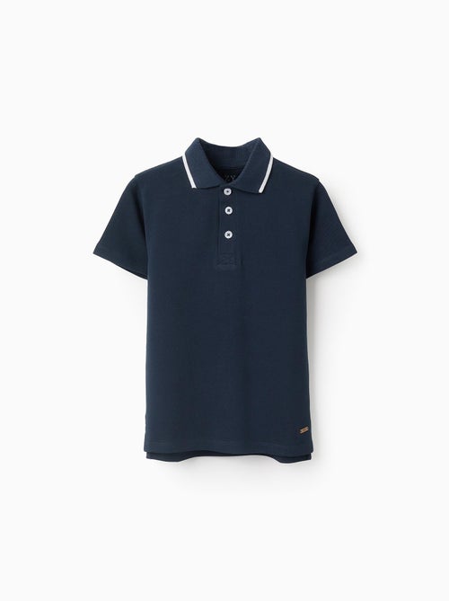 Polo en Piqué de Coton Col Rayé - Kiabi