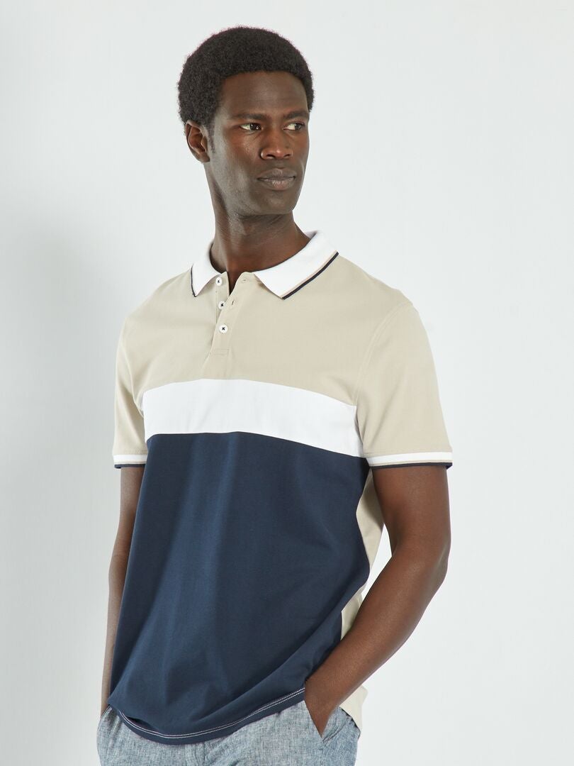 Polo en piqué de coton color-block Beige/gris - Kiabi