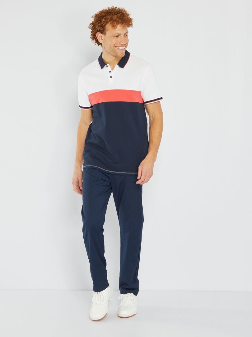 Polo en piqué de coton color-block Bleu/blanc - Kiabi