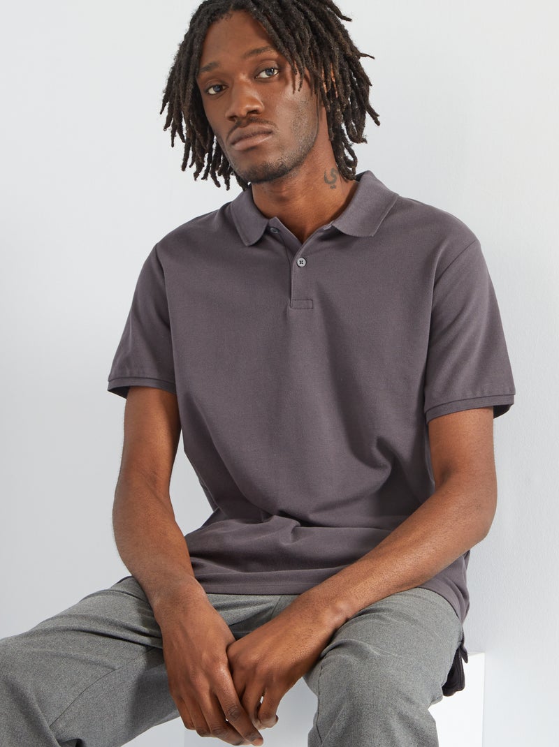 Polo en piqué de coton gris anthracite - Kiabi