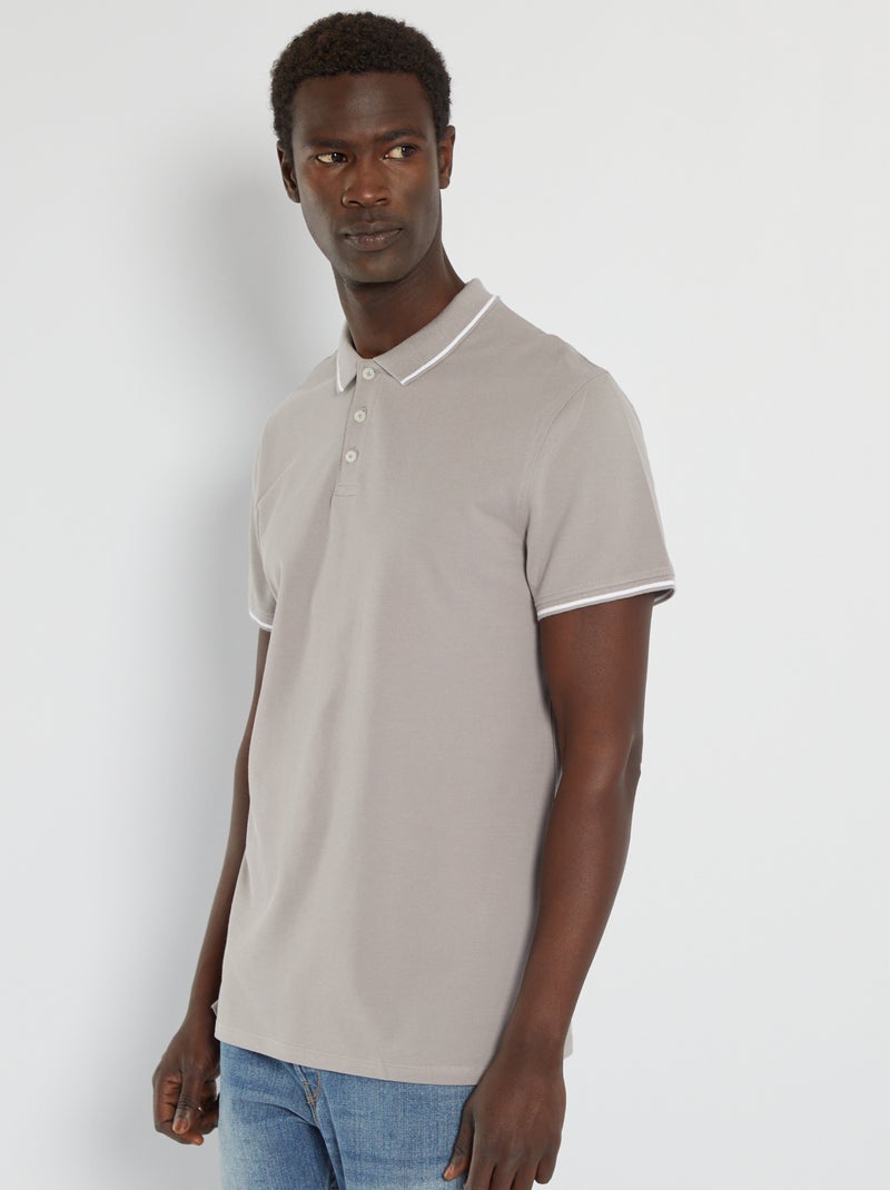 Polo en piqué de coton gris souris - Kiabi