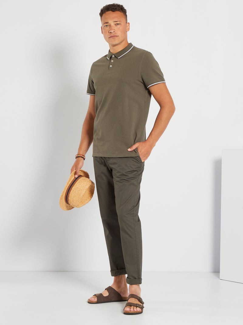 Polo en piqué de coton Kaki - Kiabi
