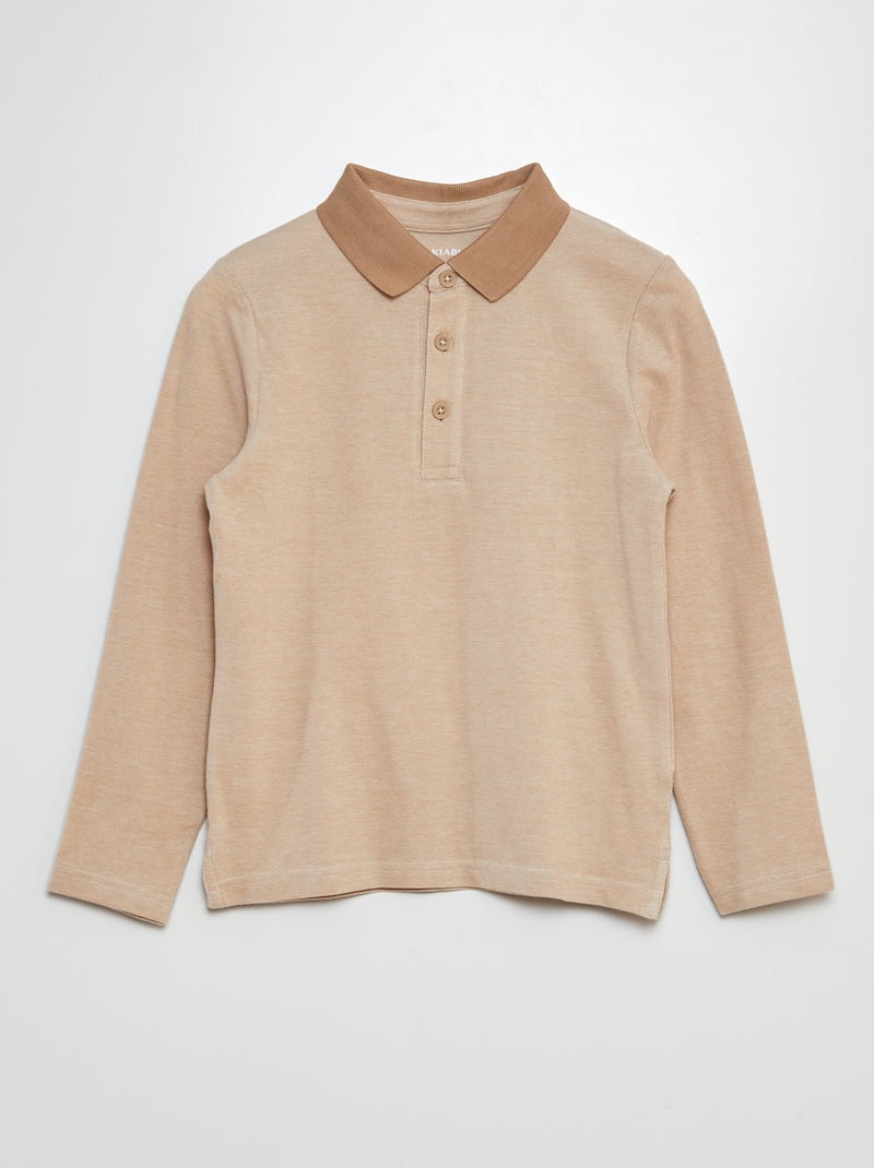 Polo en piqué de coton manches longues Beige - Kiabi