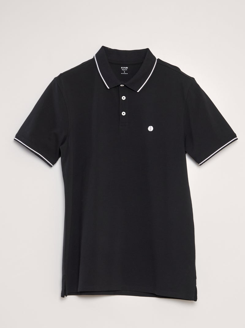 Polo en piqué de coton noir - Kiabi
