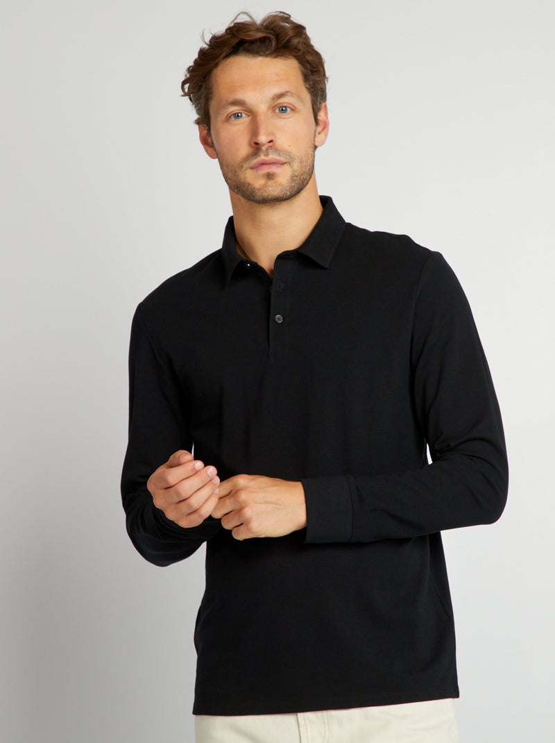 Polo en piqué de coton noir - Kiabi