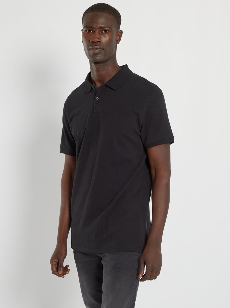 Polo en piqué de coton noir - Kiabi
