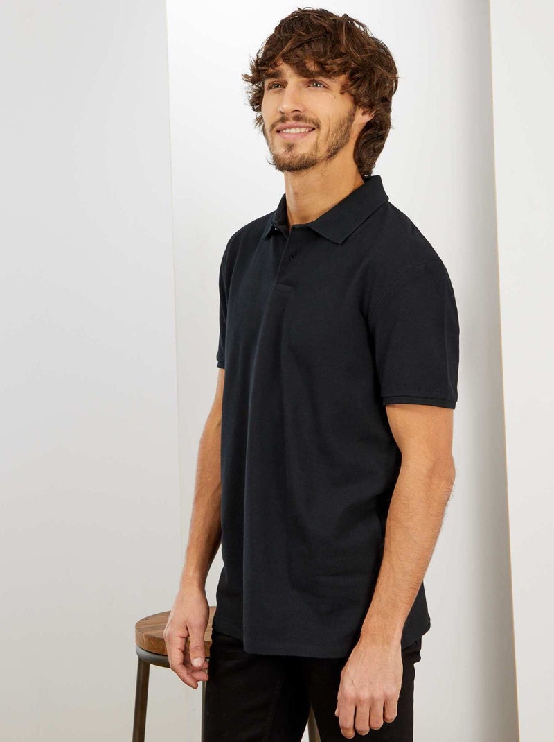 Polo en piqué de coton noir - Kiabi