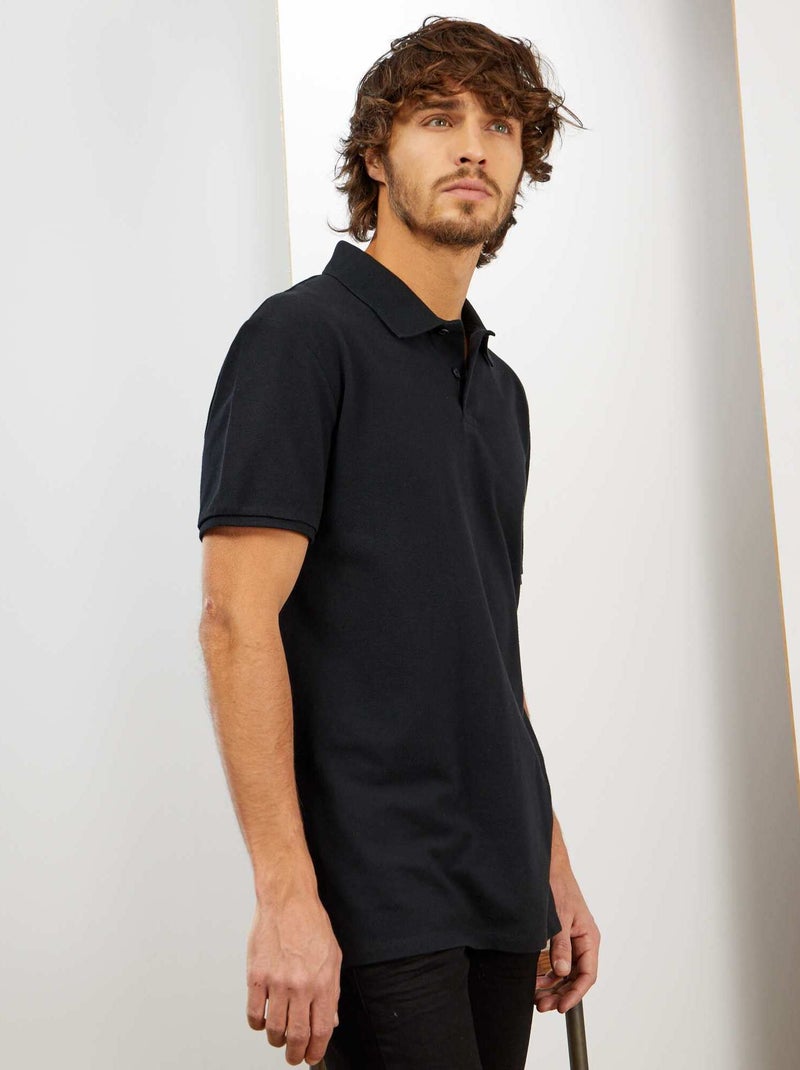 Polo en piqué de coton noir - Kiabi
