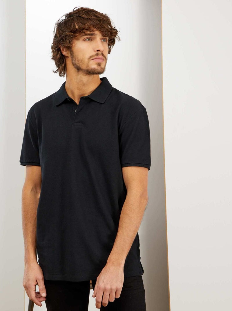 Polo en piqué de coton noir - Kiabi