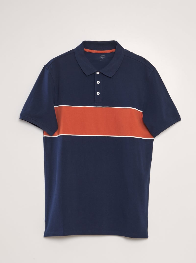 Polo en piqué de coton Orange/bleu marine - Kiabi