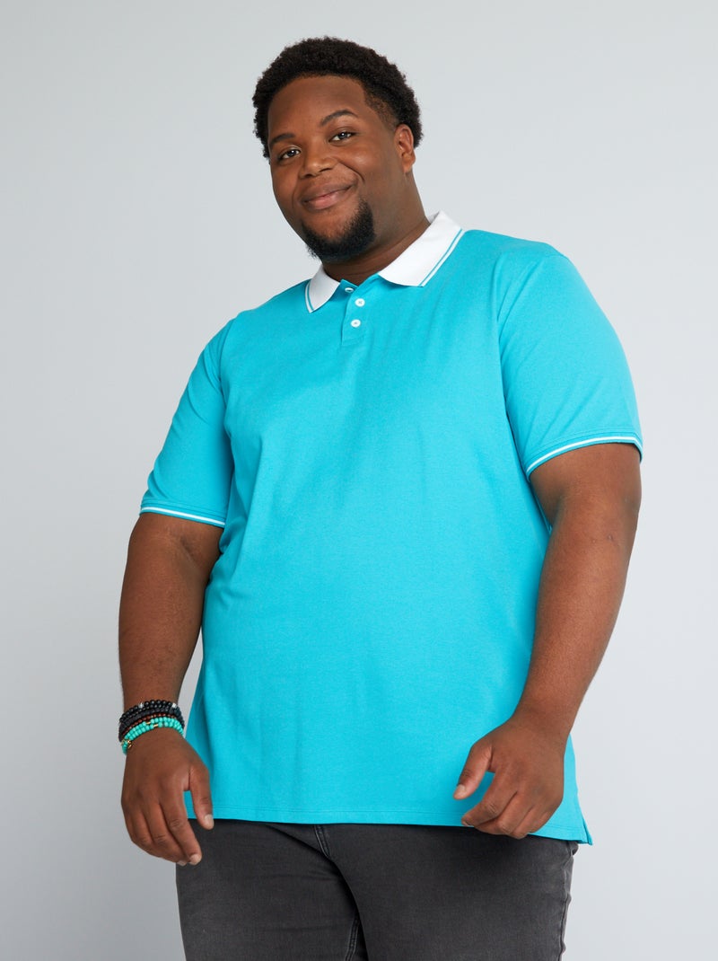 Polo en piqué de coton stretch turquoise - Kiabi