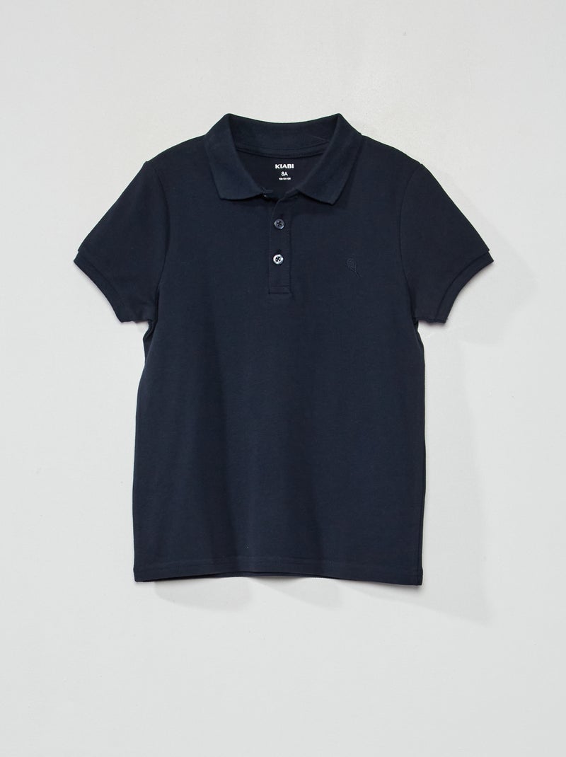 Polo en piqué de coton uni bleu marine - Kiabi
