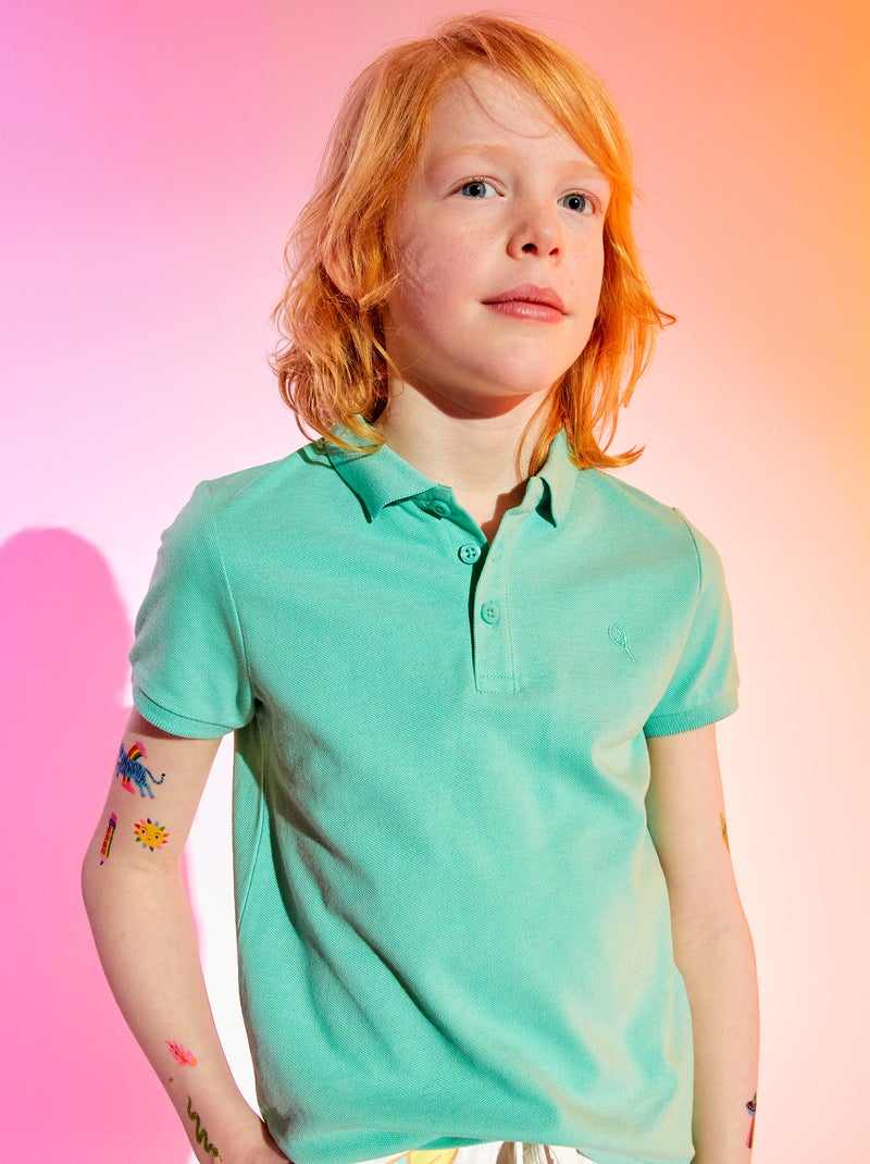 Polo en piqué de coton uni Vert - Kiabi