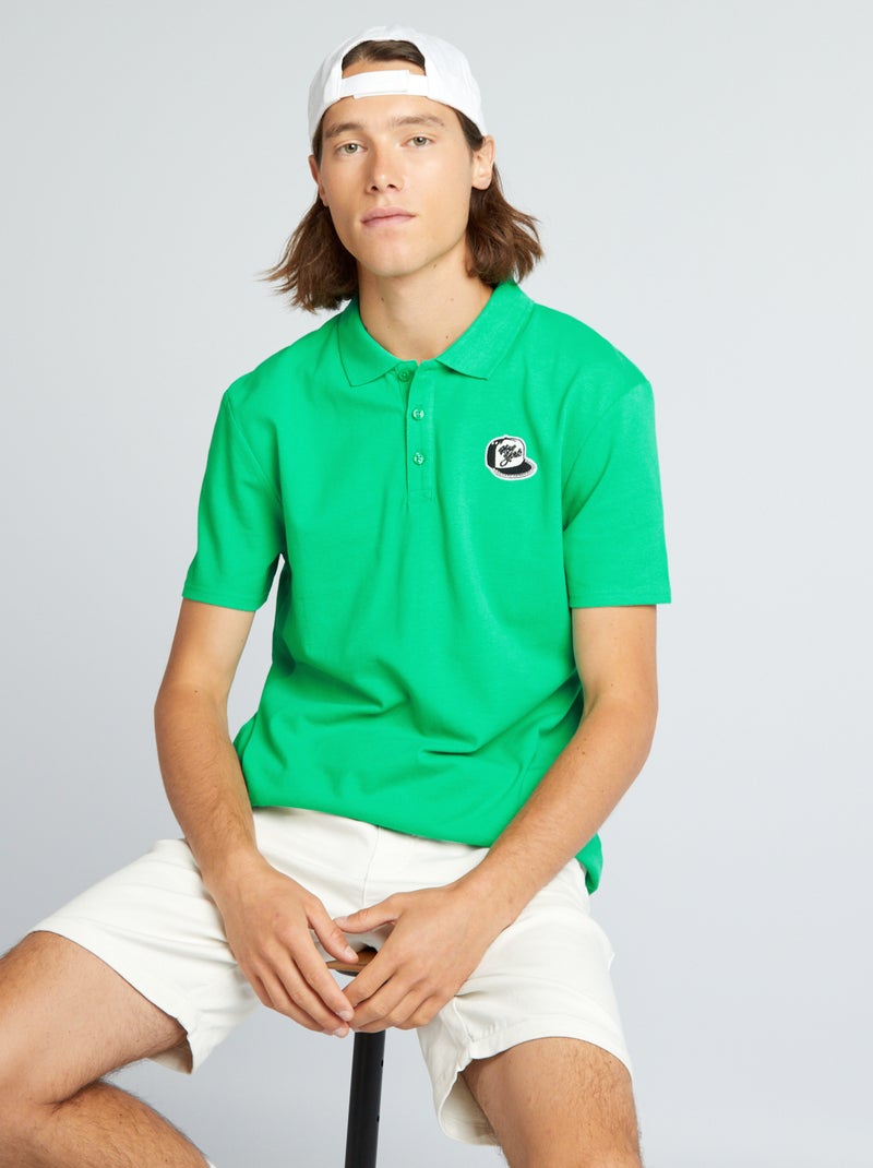 Polo en pique de coton Vert - Kiabi