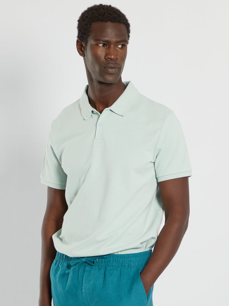 Polo en piqué de coton vert d'eau - Kiabi