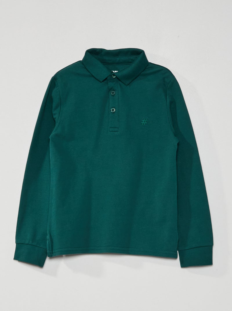 Polo en piqué de coton vert gris - Kiabi