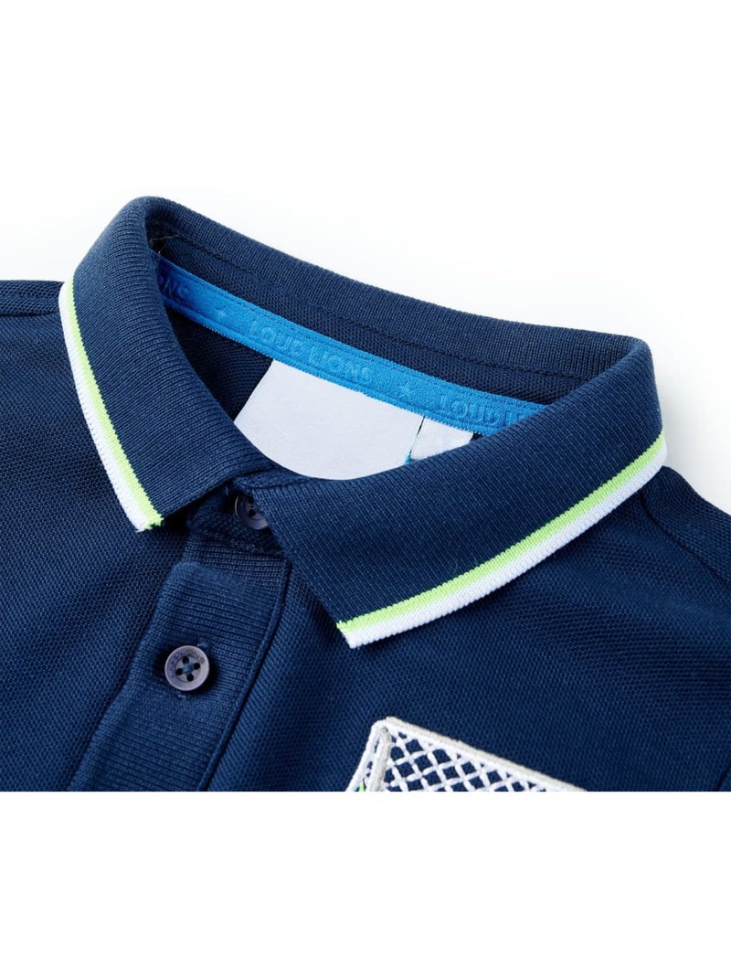 Polo enfant en coton brodé nuit col côtelé à 3 boutons - vidaxl Bleu marine - Kiabi