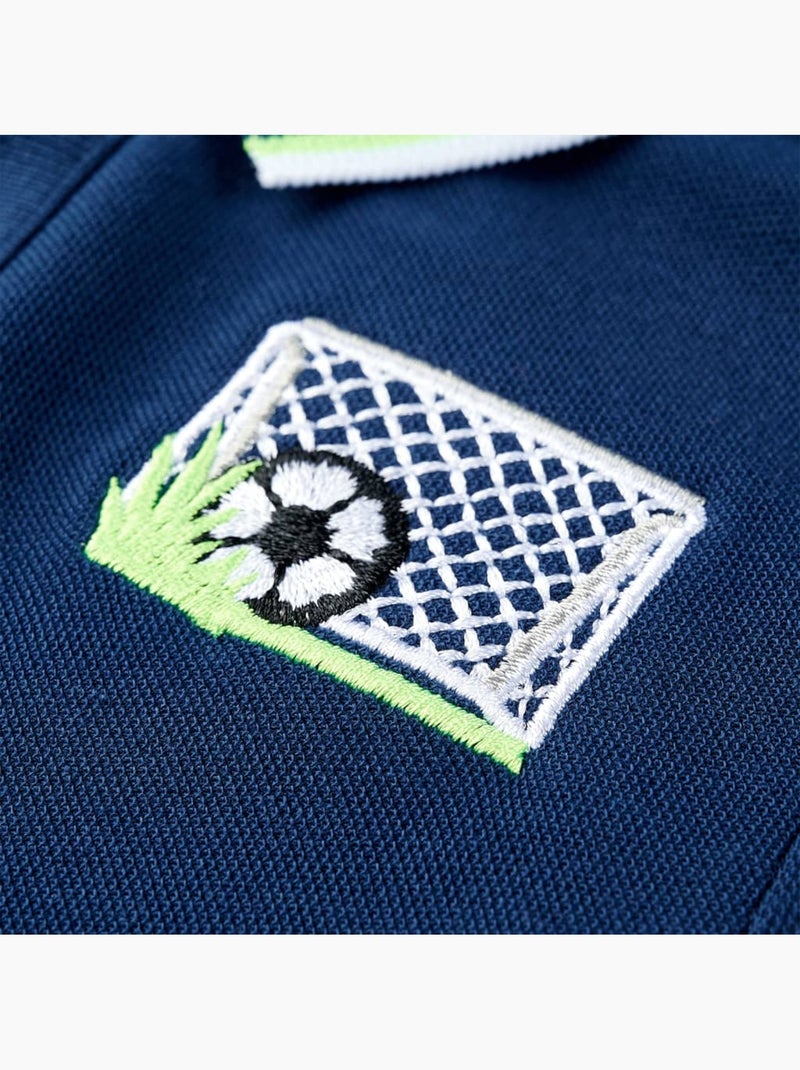 Polo enfant en coton brodé nuit col côtelé à 3 boutons - vidaxl Bleu marine - Kiabi