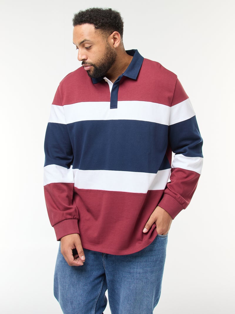 Polo esprit color block à manches longues Rouge - Kiabi