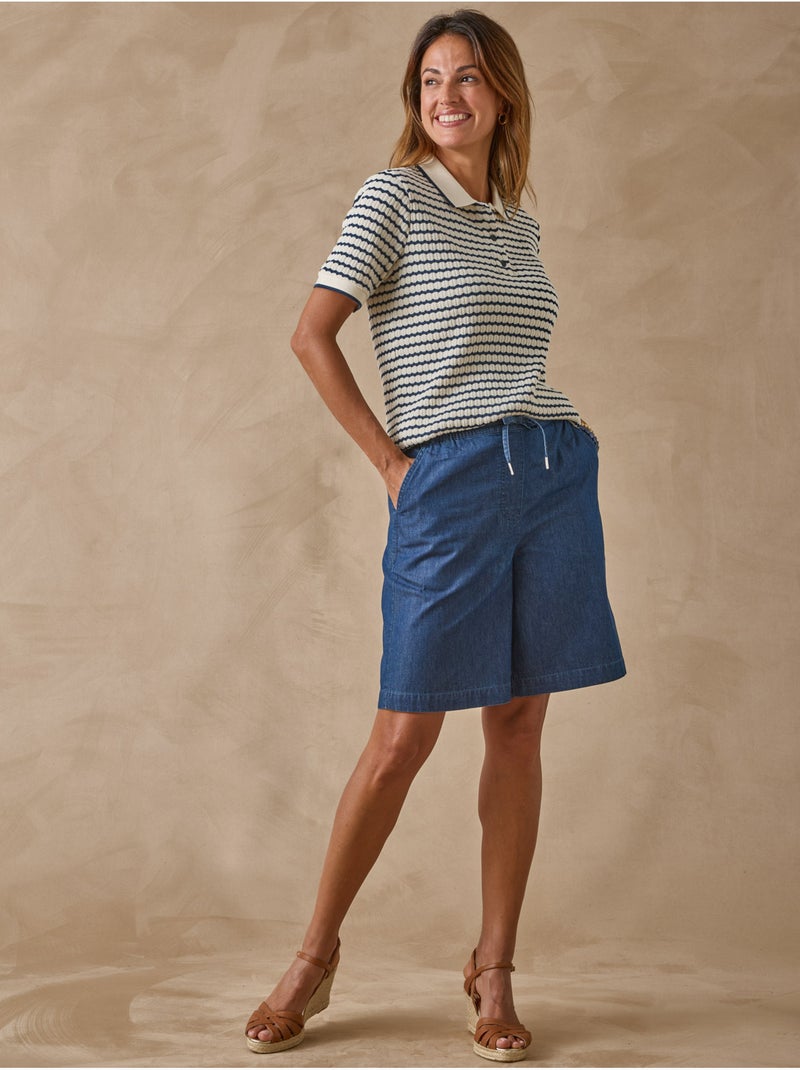 Polo femme maille fantaisie - DAXON Blanc Bleu - Kiabi