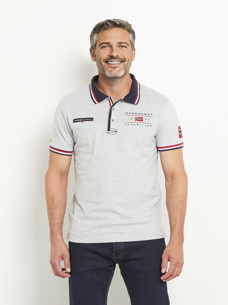 Polo fin détails contrastés avec poche Gris chiné - Kiabi