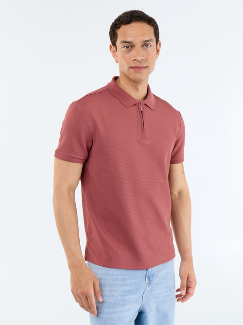 Polo homme à manches courtes avec zip en maille nid d'abeille - Kiabi