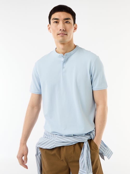 Polo homme à manches courtes en maille piquée à col tunisien - Kiabi