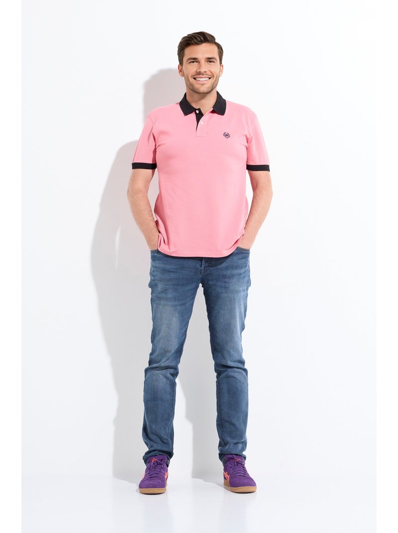Polo homme col et manches contrastés - AFIBEL Rose clair - Kiabi