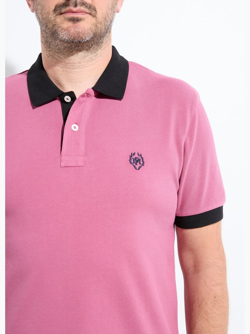Polo homme col et manches contrastés - AFIBEL Rose foncé - Kiabi