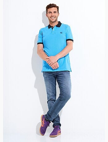 Polo homme col et manches contrastés