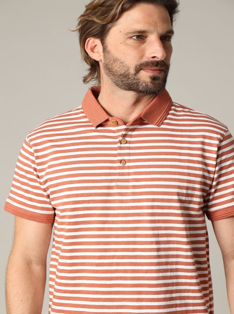 Polo homme coton coupe standard et manches courtes à rayures 'Deeluxe' Rouge brique - Kiabi