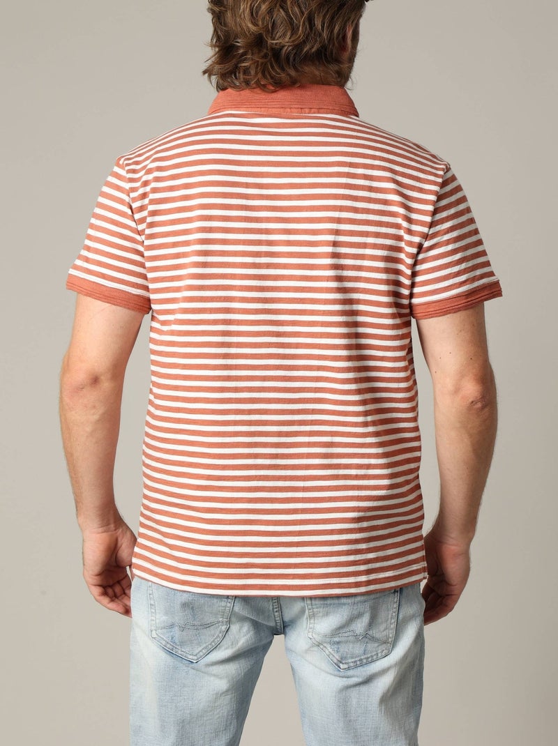 Polo homme coton coupe standard et manches courtes à rayures 'Deeluxe' Rouge brique - Kiabi