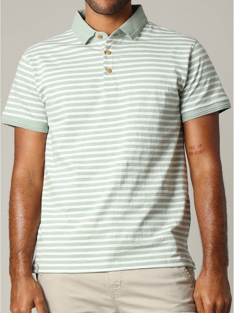 Polo homme coton coupe standard et manches courtes à rayures 'Deeluxe' Vert chèvrefeuille - Kiabi