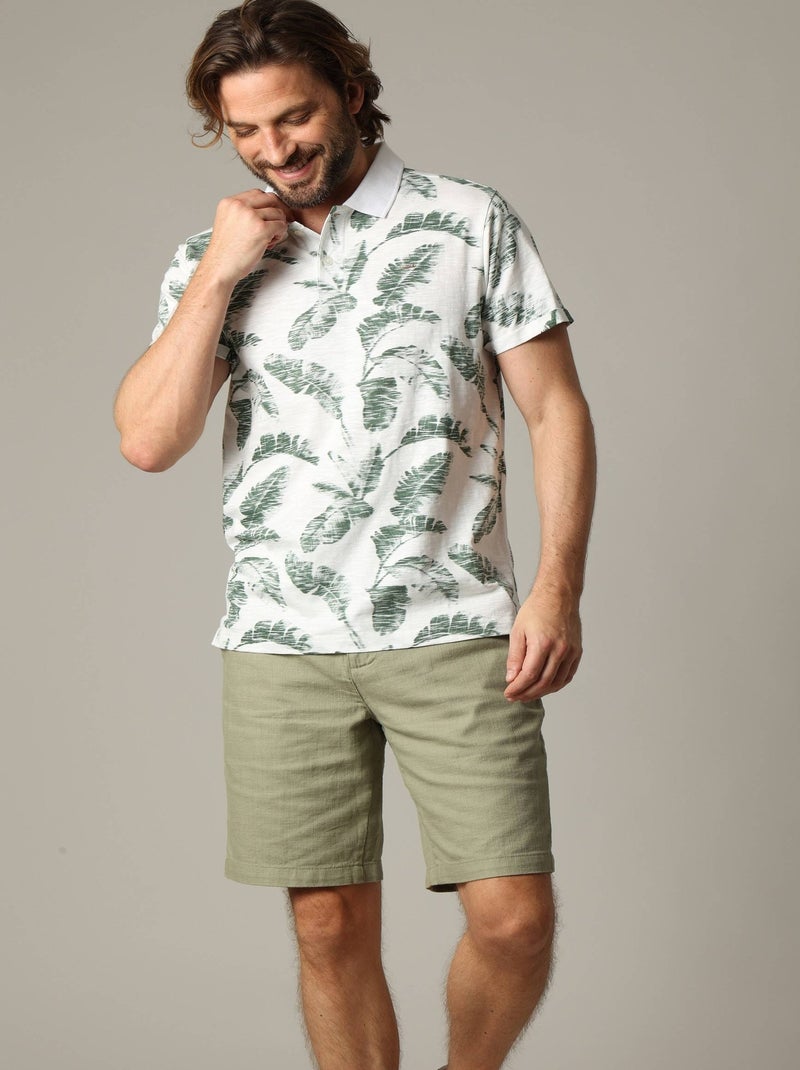 Polo homme DENNIS en coton avec imprimé feuilles 'Deeluxe' Blanc Vert - Kiabi