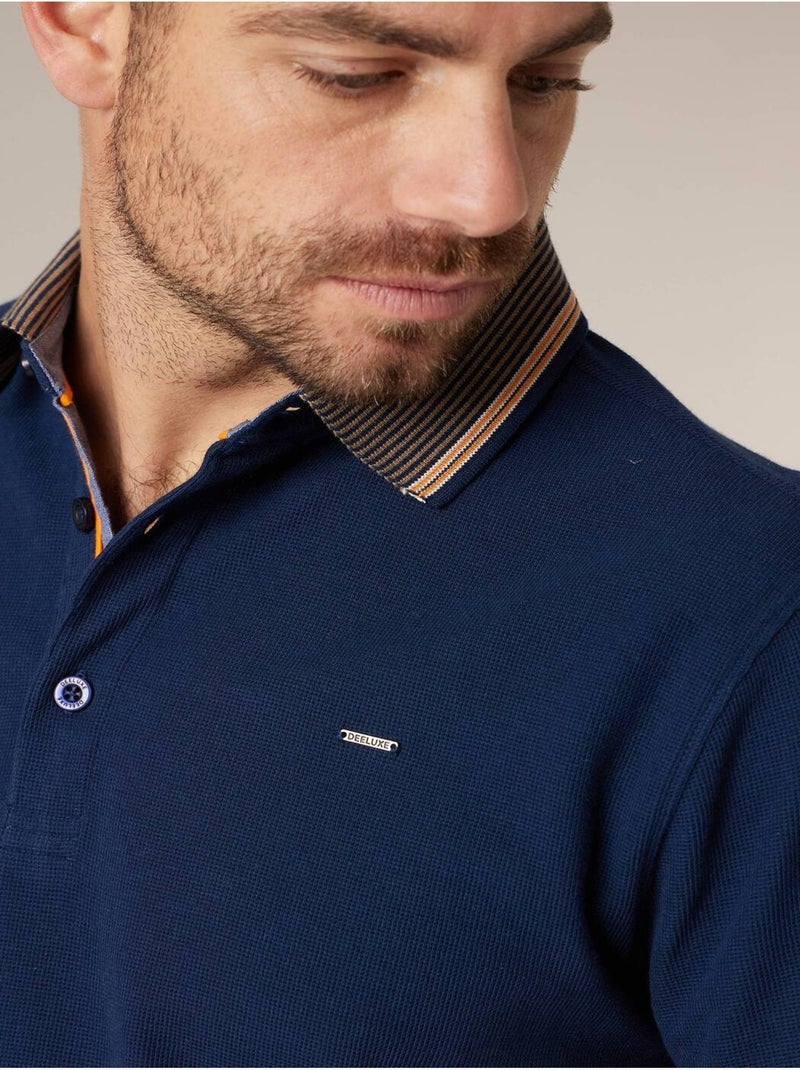 Polo homme en 100% coton gauffré 'Deeluxe' Bleu marine - Kiabi