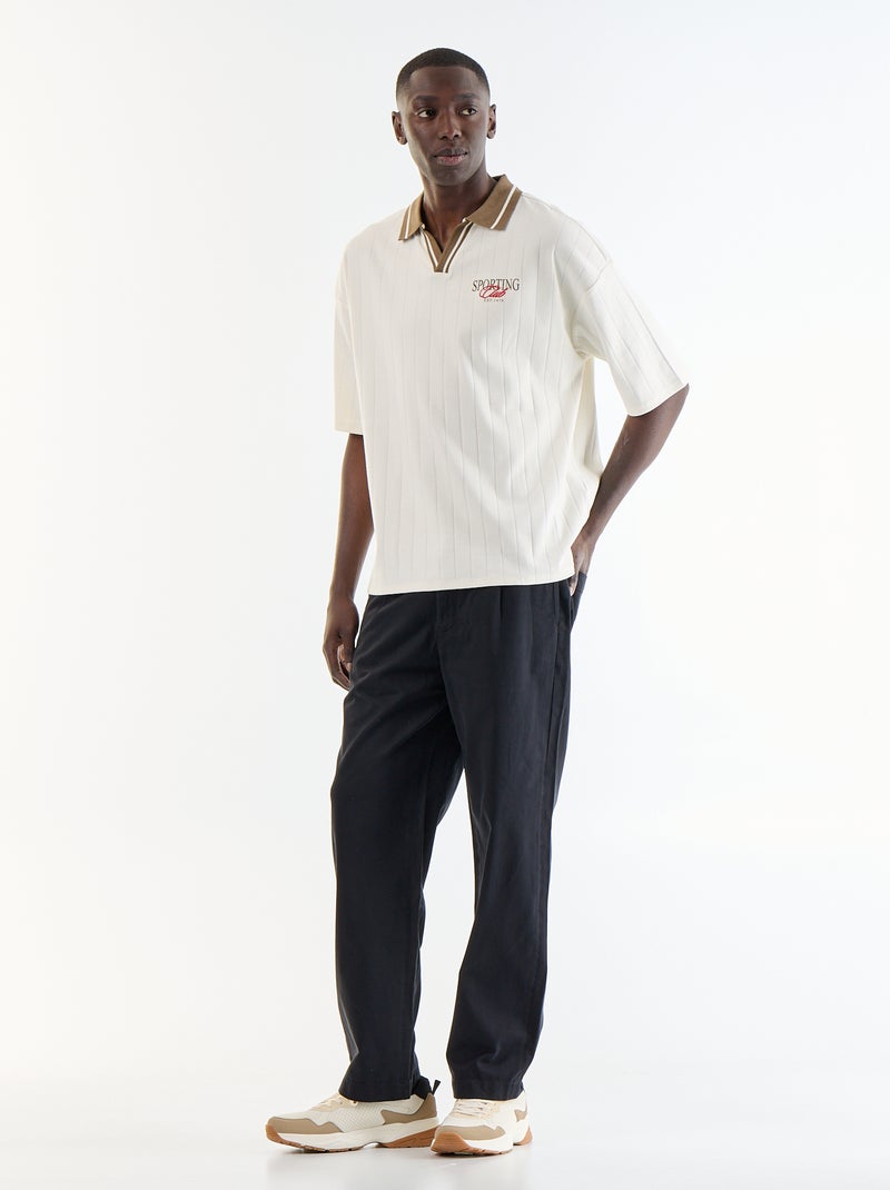 Polo Homme en coton à motif fantaisie Beige - Kiabi