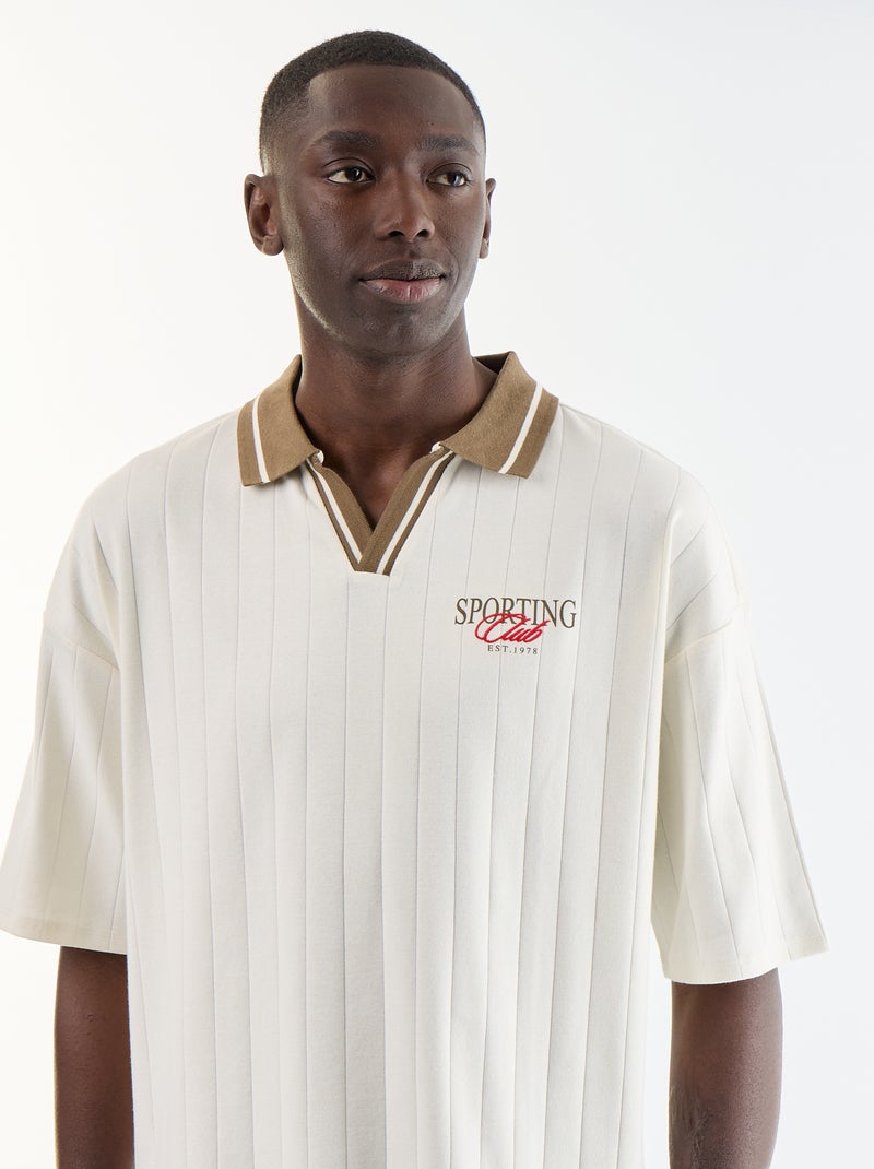 Polo Homme en coton à motif fantaisie Beige - Kiabi
