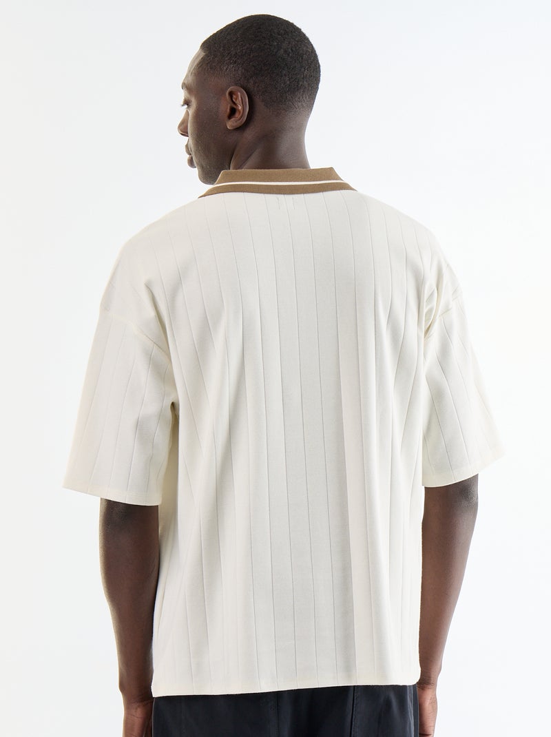 Polo Homme en coton à motif fantaisie Beige - Kiabi