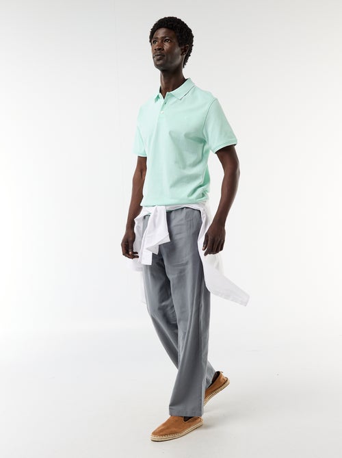 Polo homme en coton avec broderie tropicale - Kiabi