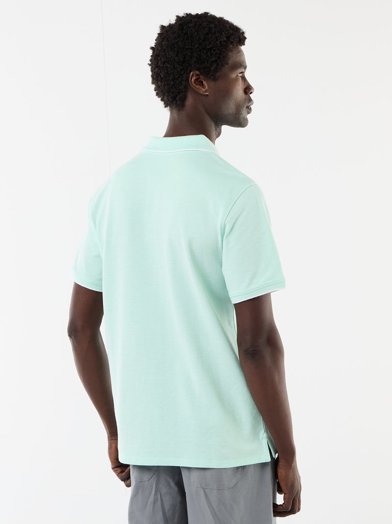 Polo homme en coton avec broderie tropicale Vert - Kiabi