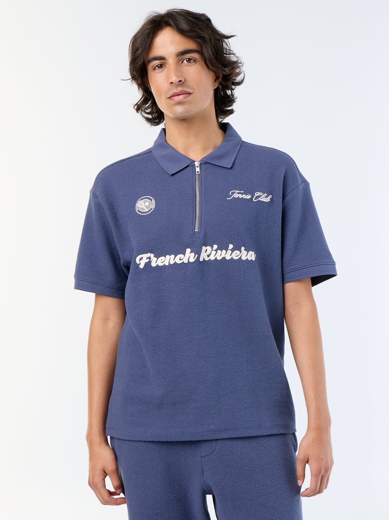 Polo homme en coton avec motif placé Bleu - Kiabi