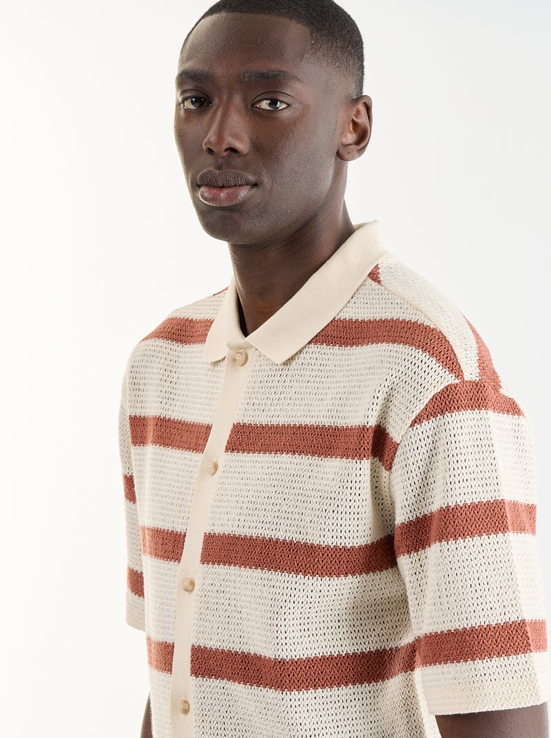 Polo homme en coton fantaisie Beige - Kiabi