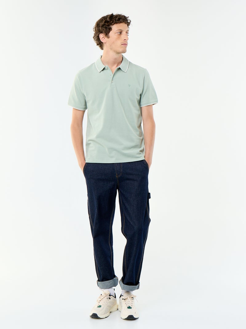 Polo homme en coton uni à broderie poitrine Vert - Kiabi