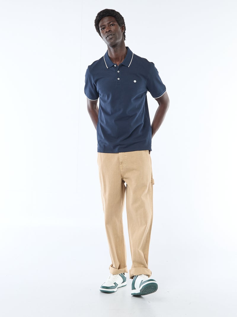 Polo Homme en coton uni à manches courtes Marine - Kiabi