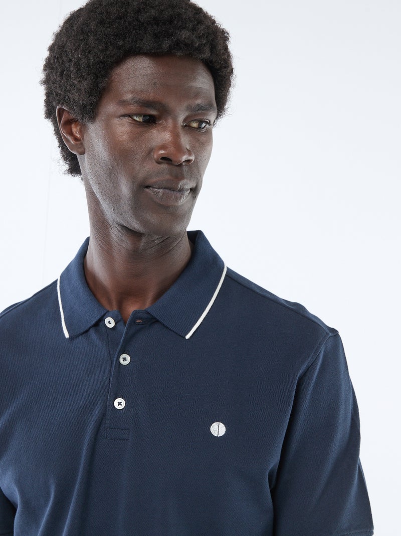 Polo Homme en coton uni à manches courtes Marine - Kiabi