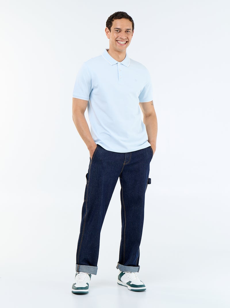 Polo homme en coton uni avec broderie poitrine Bleu - Kiabi