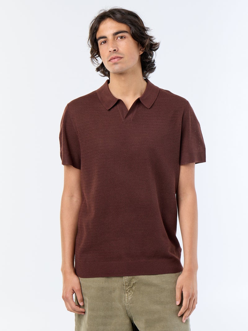 Polo homme en coton uni Marron - Kiabi