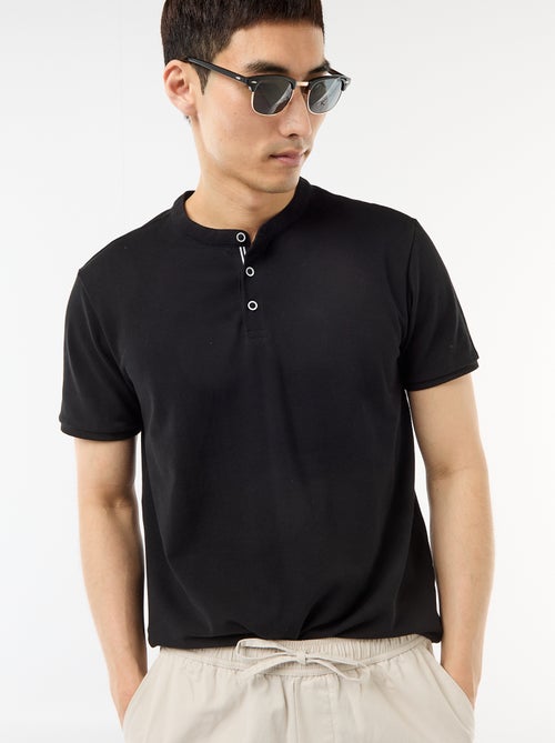 Polo homme en maille piquée à col tunisien - Kiabi